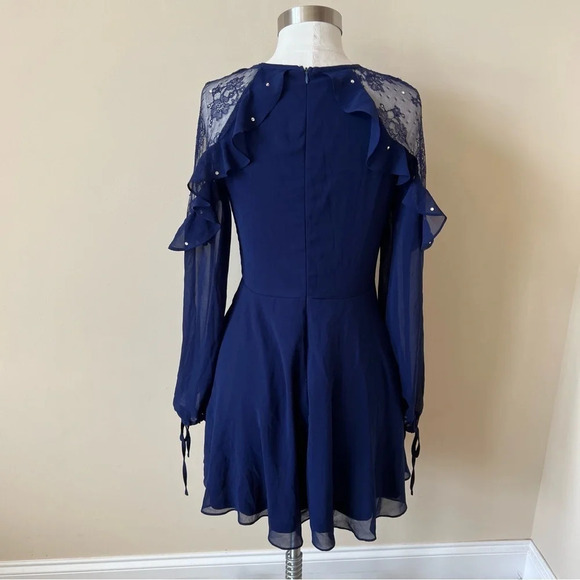 Lulus city of love long sleeve chiffon ruffle skater dress 5790 - Picture 6 of 10